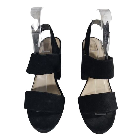 BAR III! BLACK VEGAN SUEDE MICROFIBER CHUNKY HEEL STRAP & BUCKLE SANDALS! SZ 7M - Picture 4 of 11